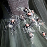 Solvbao Gorgeous Velvet and Tulle Sweet 16 Gown with Flowers, Long Formal Dress Party Dresses