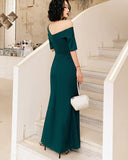 Solvbao Green One Shoulder Leg Slit Long Evening Dress Prom Dress, Dark Green Bridesmaid Dresses