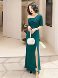 Solvbao Green One Shoulder Leg Slit Long Evening Dress Prom Dress, Dark Green Bridesmaid Dresses