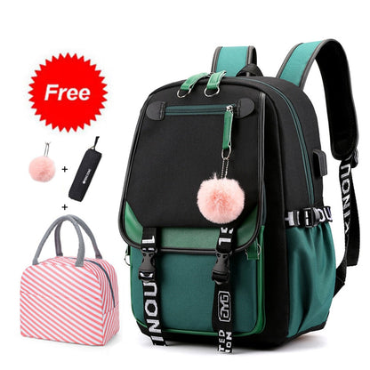 solvbao Teen Girl School Backpack with USB Charging Port 15.6 Inch Laptop Bag Water Resistant Nylon School Bookbag New