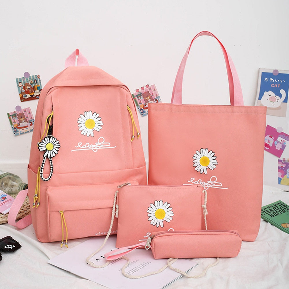 solvbao 4Pcs/Set Women School Backpacks Schoolbag Daisy Canvas For Teenagers Girls Student Book Bag Boys Satchel Bolsas Mochilas Sac New