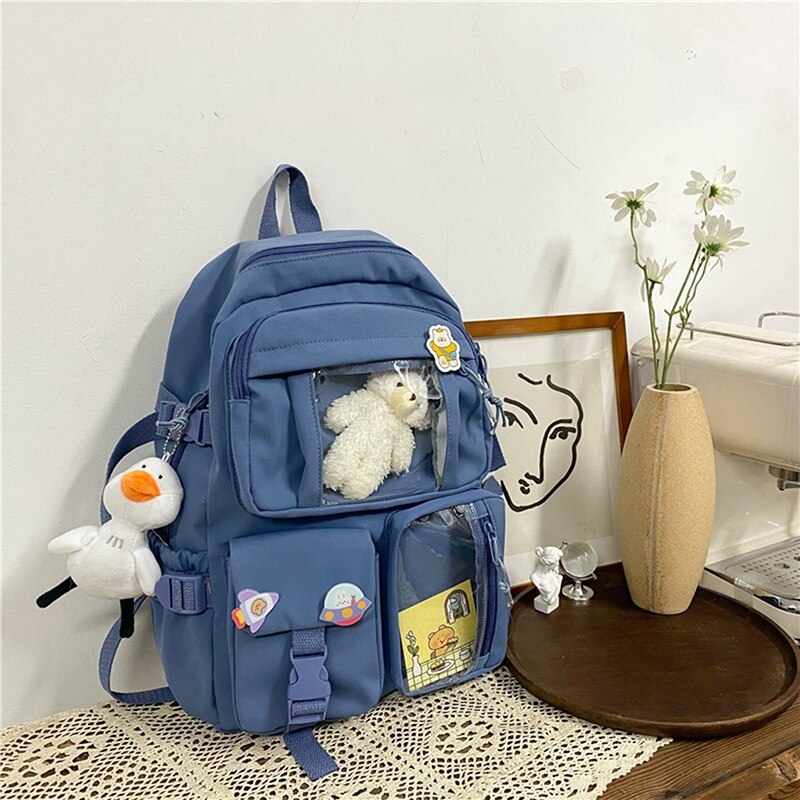 solvbao  Buckle Badge Women's Backpack Candy Color Fashion Cute Schoolbag Shoulder Student Bag Teenage Girl College School Backpacks