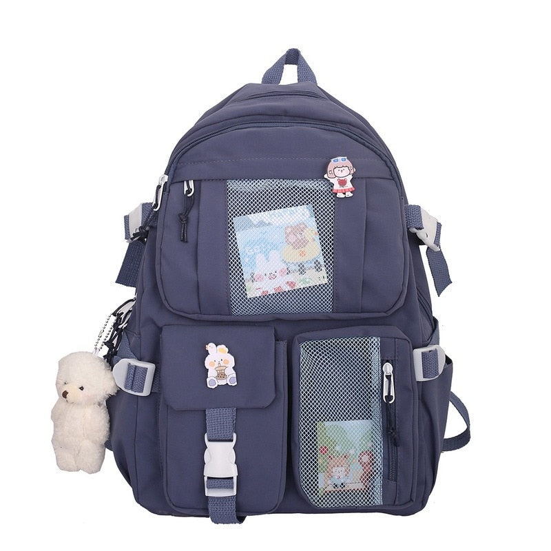 solvbao  Buckle Badge Women's Backpack Candy Color Fashion Cute Schoolbag Shoulder Student Bag Teenage Girl College School Backpacks