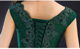 Solvbao Green Satin A-line Long Party Dress with Lace, Beaded Satin Evening Dress Prom Dress