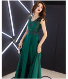 Solvbao Green Satin A-line Long Party Dress with Lace, Beaded Satin Evening Dress Prom Dress