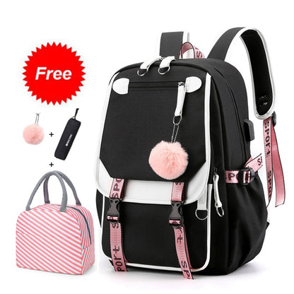 solvbao Teen Girl School Backpack with USB Charging Port 15.6 Inch Laptop Bag Water Resistant Nylon School Bookbag New