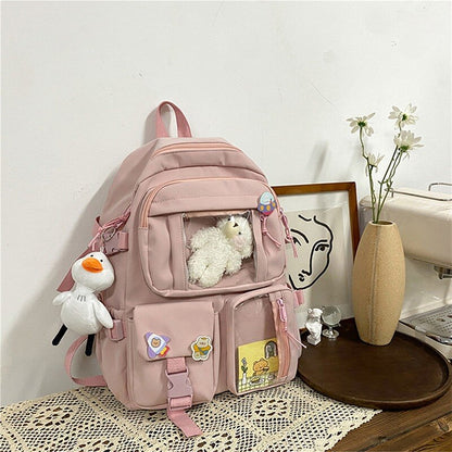 solvbao  Buckle Badge Women's Backpack Candy Color Fashion Cute Schoolbag Shoulder Student Bag Teenage Girl College School Backpacks