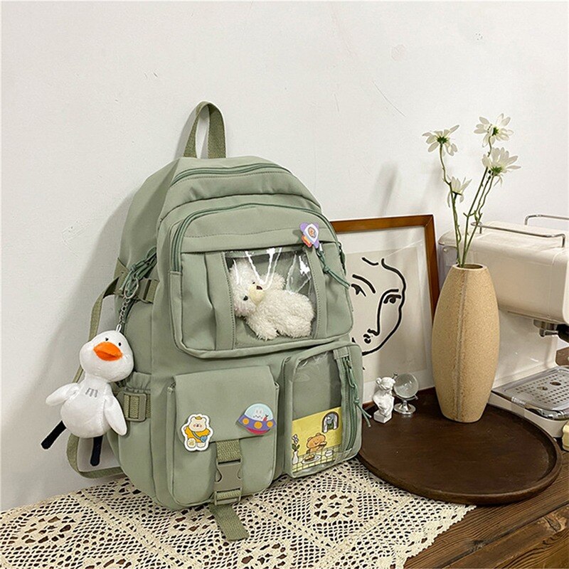 solvbao  Buckle Badge Women's Backpack Candy Color Fashion Cute Schoolbag Shoulder Student Bag Teenage Girl College School Backpacks