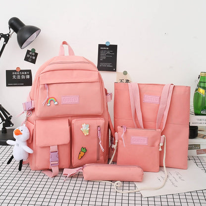 solvbao 4-piece Set Of Harajuku Style Fashion Women's Backpack Canvas Waterproof School Backpacks Large-capacity All-match Travel Bag