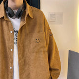 Solvbao  -  autumn smiley face embroidery corduroy single-breasted button shirt 4 colors