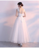 solvbao Charming White Tulle Ball Gown Wedding Dress, White Prom Dress