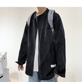 Solvbao Oversized Men Solid Corduroy Shirt Long Sleeve  Mens Pocket Streetwear Shirts Male Korean Fashions Black Shirt 5XL