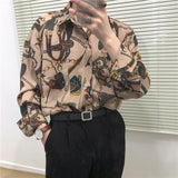 Solvbao New Beach Hawaiian Shirt for Men Long Sleeve Casual Loose Harajuku Floral Print Blouse Button Up Mens Shirts Streetwear