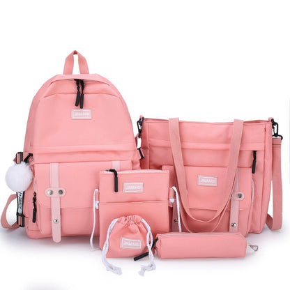 solvbao 5 pcs sets canvas Schoolbags For Teenage Girls Women Backpacks Laptop keychain School Bags Travel Bagpack Mochila Escolar