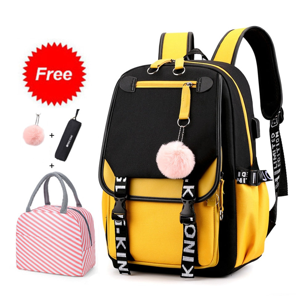 solvbao Teen Girl School Backpack with USB Charging Port 15.6 Inch Laptop Bag Water Resistant Nylon School Bookbag New