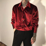 Solvbao Velvet Red Luxury Clothes For Mens Burgundy Velour Shirts Mens Retro Elegant Plush Blouse Black Mens Shirts Unusual Party Club