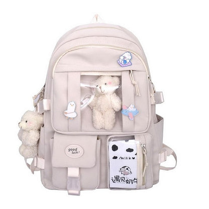 solvbao  Buckle Badge Women's Backpack Candy Color Fashion Cute Schoolbag Shoulder Student Bag Teenage Girl College School Backpacks