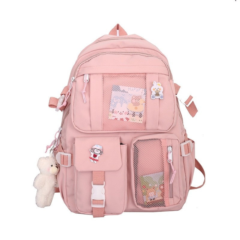 solvbao  Buckle Badge Women's Backpack Candy Color Fashion Cute Schoolbag Shoulder Student Bag Teenage Girl College School Backpacks