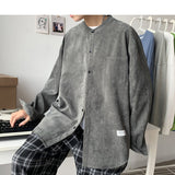 Solvbao Oversized Men Solid Corduroy Shirt Long Sleeve  Mens Pocket Streetwear Shirts Male Korean Fashions Black Shirt 5XL