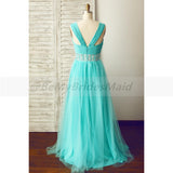 Solvbao Mint Blue Chiffon and Tulle Beaded Handmade Formal Dress, Prom Dresses