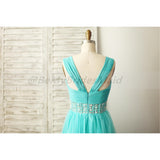 Solvbao Mint Blue Chiffon and Tulle Beaded Handmade Formal Dress, Prom Dresses