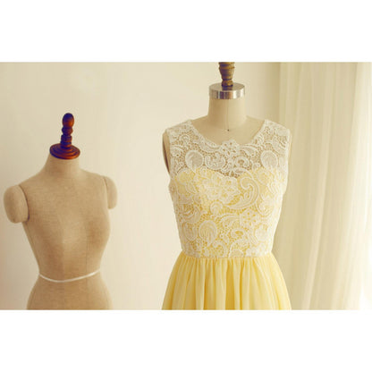 Solvbao Chiffon and Lace Yellow Bridesmaid Dress, Charming Handmade Formal Dress