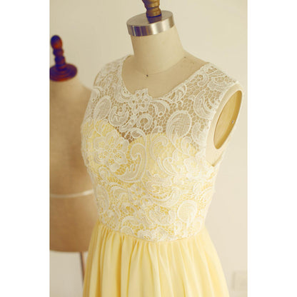 Solvbao Chiffon and Lace Yellow Bridesmaid Dress, Charming Handmade Formal Dress