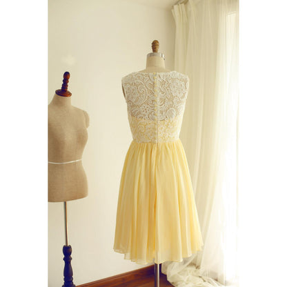 Solvbao Chiffon and Lace Yellow Bridesmaid Dress, Charming Handmade Formal Dress