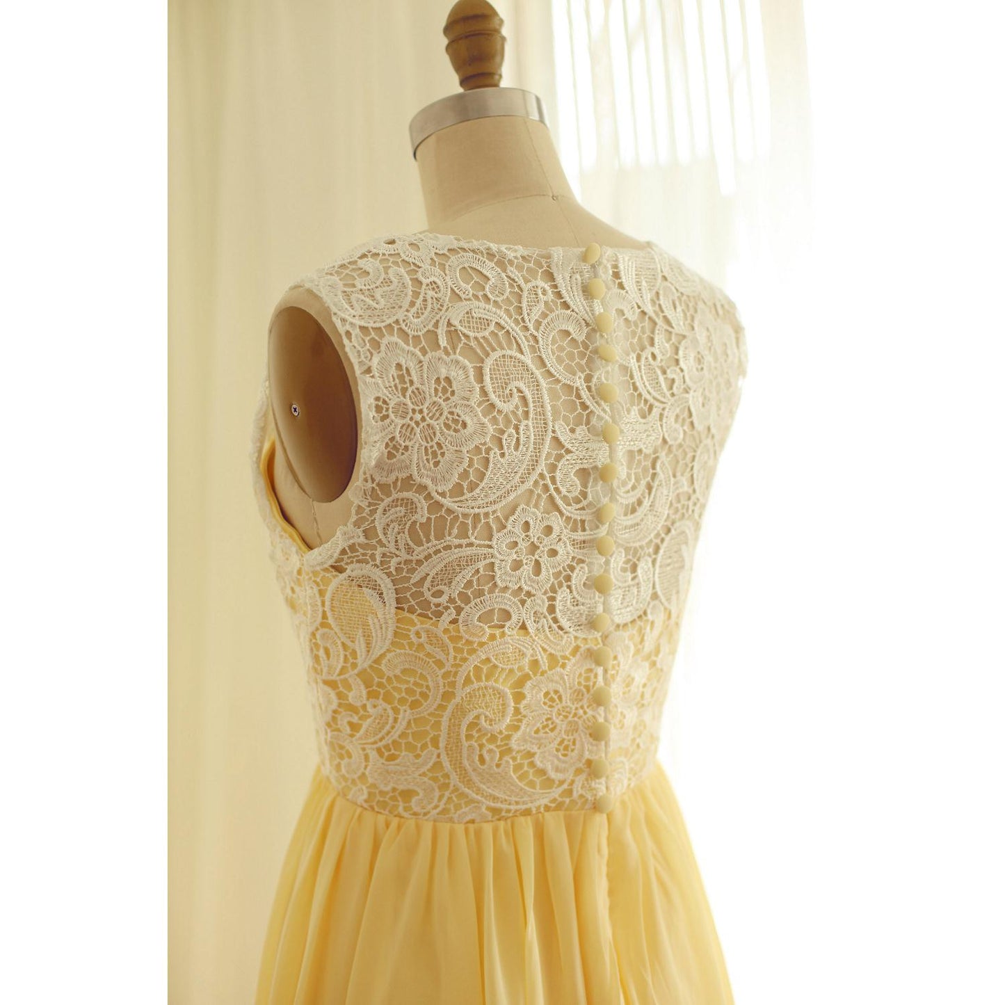 Solvbao Chiffon and Lace Yellow Bridesmaid Dress, Charming Handmade Formal Dress