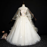 solvbao Ivory Tulle Ball Gown Sweet 16 Dresses with Lace, Glam Long Evening Gown Formal Dresses