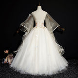 solvbao Ivory Tulle Ball Gown Sweet 16 Dresses with Lace, Glam Long Evening Gown Formal Dresses