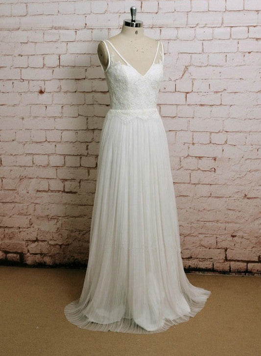 solvbao Lovely Simple Ivory Tulle Backless Straps Wedding Dresses, Prom Dresses , Formal Gowns