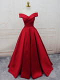 solvbao Popular Red Satin Off Shoulder Prom Dresses , Prom Party Dresses, Formal Gowns