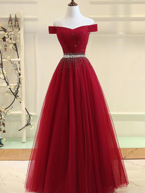 solvbao Charming Off Shoulder Beaded Party Dress 2019, A-line Floor Length Party Dress