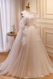 kamahe Charming Spaghetti Straps Ball Gown Off The Shoulder A Line Tulle Long Prom Dresses