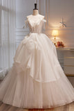 kamahe Elegant Ivory Spaghetti Straps Ball Gown with Bowknot A Line Tulle Long Prom Dresses