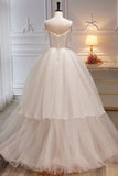 kamahe Elegant Ivory Spaghetti Straps Ball Gown with Bowknot A Line Tulle Long Prom Dresses