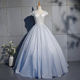 Solvbao Light Blue Cap Sleeves Lace Top Ball Gown Sweet 16 Gown, Light Blue Prom Dress Formal Dress