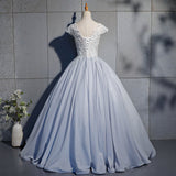 Solvbao Light Blue Cap Sleeves Lace Top Ball Gown Sweet 16 Gown, Light Blue Prom Dress Formal Dress