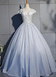 Solvbao Light Blue Cap Sleeves Lace Top Ball Gown Sweet 16 Gown, Light Blue Prom Dress Formal Dress