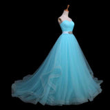 Solvbao Light Blue Sweetheart Tulle Long Formal Dress with Belt, Charming Tulle Sweet 16 Dresses