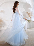 Solvbao Blue Tulle with Lace Elegant A-line New Sytle Party Dress Prom Dress, Blue Formal Dress