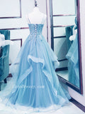 solvbao Light Blue V-neckline Lace Prom Dress with Corset Back, Light Blue Long Evening Dresses