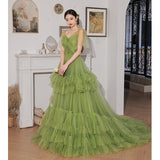 Solvbao Light Green Layers Tulle Sweetheart Long Formal Dresses, Tulle Wedding Party Dresses