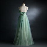 solvbao Light Green Straps Tulle Floor Length A-line Prom Dress, Tulle Scoop Party Dress Formal Dress