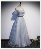 Solvbao Light Grey Sweetheart Off Shoulder Long Party Dress, A-line Tulle Prom Dress Evening Dress