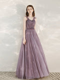 Solvbao Light Purple Sweetheart Off ShoulderTulle A-line Formal Dress, Purple Prom Dress Evening Dress