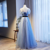 Solvbao Lovely Blue Beaded Long Evening Dress New Style Party Dress, Blue Tulle Formal Dresses