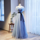 Solvbao Lovely Blue Beaded Long Evening Dress New Style Party Dress, Blue Tulle Formal Dresses