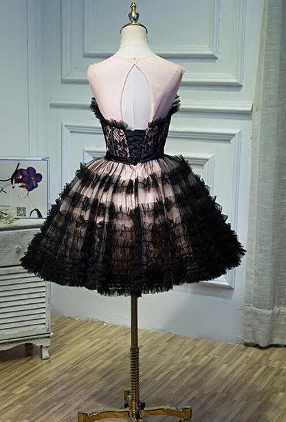 Solvbao Lovely Pink and Black Short Party Dress with Bow, Cute Black Homecoming Dresses